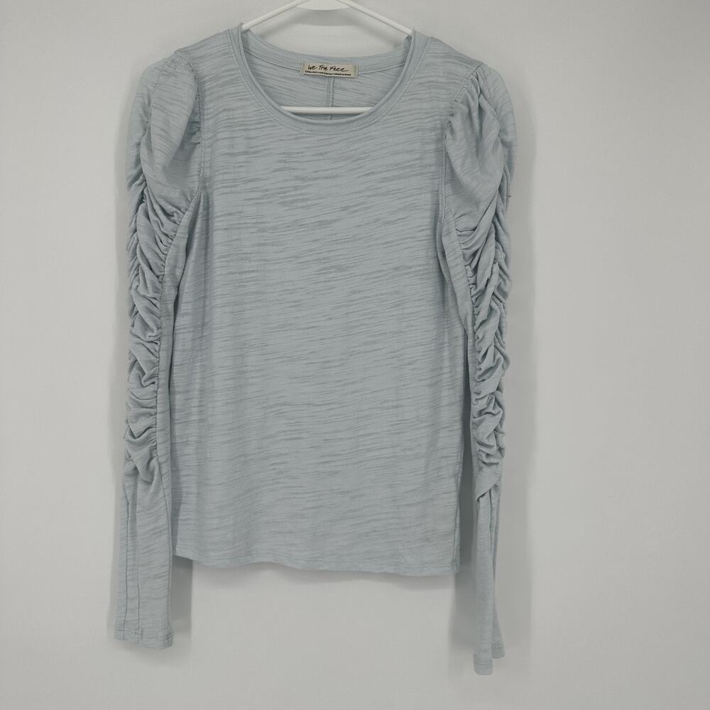 We The Free Shirt Womens XS Light Blue Ruched Long Sleeve Pullover Top Casual